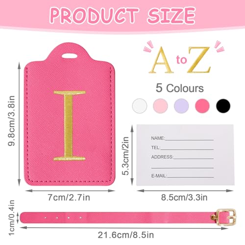 Image of Initial Letter Luggage Tags for Suitcases, Embroidered Monogrammed Suitcase Luggage Identifier Name Tag, PU Leather TSA Approved Luggage Tags, Bag Tags for Men Women Kids Luggage Handbags(Rosered I)