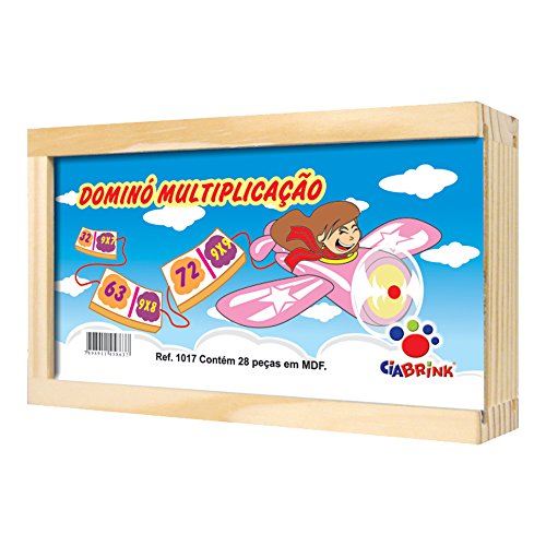 Dominó Multiplicação em Madeira 28 Peças, A Partir de 4 Anos, Embalagem em Caixa Madeira Ciabrink