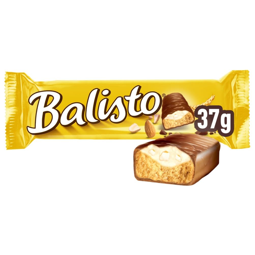 BALISTO - Barre Biscuit Céréales et Chocolat au Lait - 20 x 37g - Goût Miel & Amande - Boite de Barres Chocolatées - Grand Format - 740g