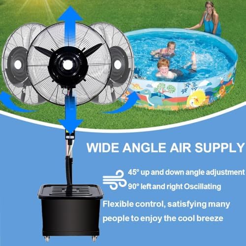 Outdoor Oscillating Misting Fan - 26in & 30in Industrial Pedestal Air Cooler with 43L Tank, Metal Floor Fan for Garage, Shop, Gazebo - Commercial Standing Mister (320W)