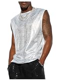Floerns Men's Snakeskin Print Sleeveless Vest Tank Top Round Neck PU Street T Shirts Silver Medium