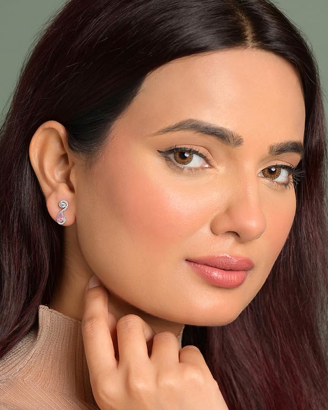 Image of CLARA 925 Sterling Silver Stud Earrings | Platinum Plated | Daily Wear |Gift for Women and Girls