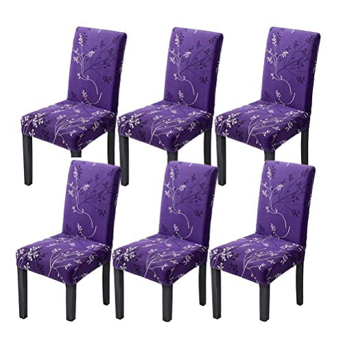 Subcluster 6 Pcs/Set Soft Stretchable Dining Chair Covers With Printed Floral Patterns,Spandex Banquet Chair Seat Protector Slipcovers For Holiday Home Party, Hotel, Wedding Ceremony (Purple) #TOP4