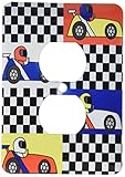 3dRose lsp_25340_6 Boy Stuff Racecars Checkered Flag Design Outlet Cover, Red Yellow Blue