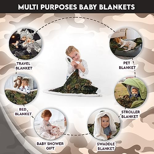 Image of TrailCrest Baby Camo Blanket Infant Camo Accent Soft Sherpa and Plushed Lined Coral Fleece Swaddle, Toddler Stroller Blanket Gift Blanket (Everest White)