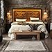 Rustic Hand Carved Wooden Headboard – LED Lighted, Natural Solid Wood, Handmade, Vintage Look, Compatible with Queen/King Beds