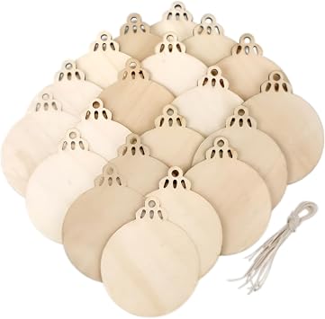 20 Pcs Wooden Christmas Ornaments 3,5 inch Wood Slices DIY Christmas Tree Decoration Unfinished Wood Slices with Holes Hanging Christmas Centerpieces Decorations Predrilled Wood Circles for Crafts