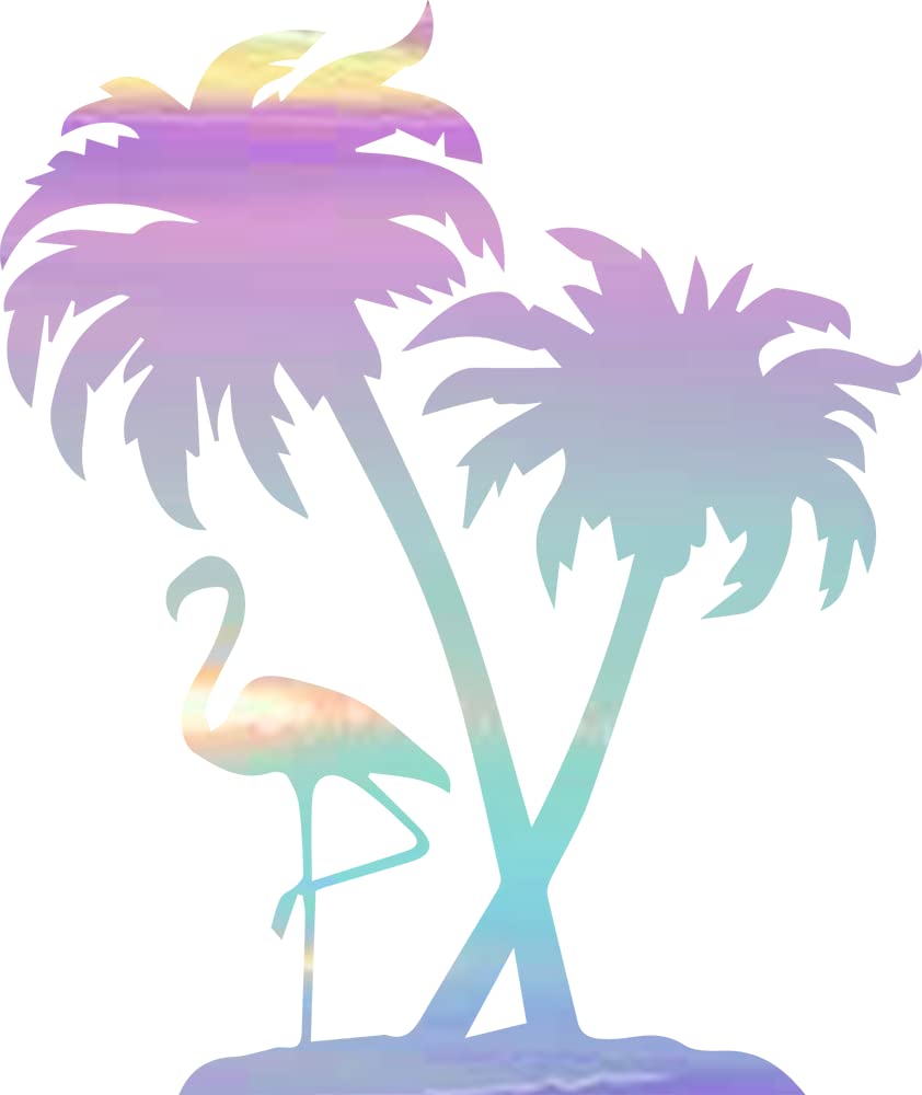 NBFU Flamingo Palm Tree Paradise (Holographic Opal Purple) (Set of 2) Premium Waterproof Vinyl Decal Stickers for Laptop Phone Accessory Helmet Car