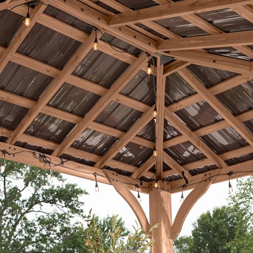 Backyard Discovery Barrington 14' x 10' Cedar Wood Outdoor Gazebo Pavilion with Hardtop Galvanized Steel Hip Roof, Snow Support, Wind Resistance, PowerPort, Shade for Garden, Patio, Deck, Entertaining by Backyard Discovery - Image 6
