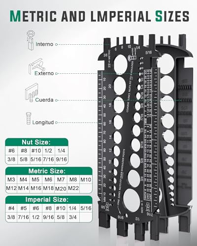 Bolt Gauge (Metric And Sae) For Quickly Sizing Nuts And Bolts, Plastic Measuring Tool, Easy To Read Size And Thread Gauge