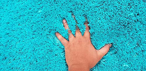 Image of Hand Woven Plain Shagg Collection with 2 Inch Pile Height Carpet for Living Room Size 8x11 Feet Coular Sky Blue