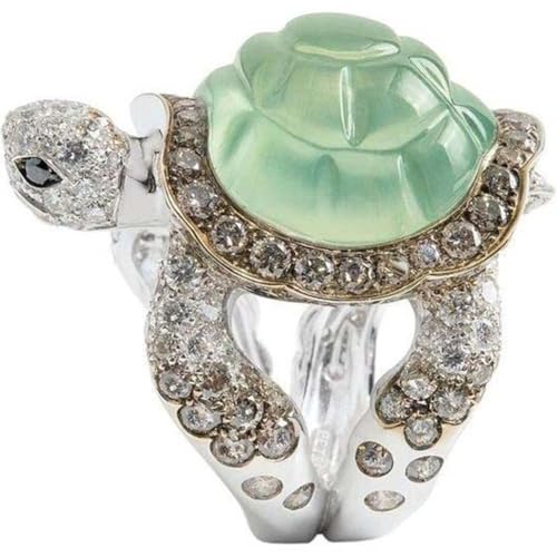KAJNBN Anillo de Tortuga Marina en Tono Verde Hierba Incrustaciones de Circonita, Tamaño 9, Bisutería para Mujer, Anillo de Dedo Elegante para Obsequio de Cumpleaños y Uso Diario ✅