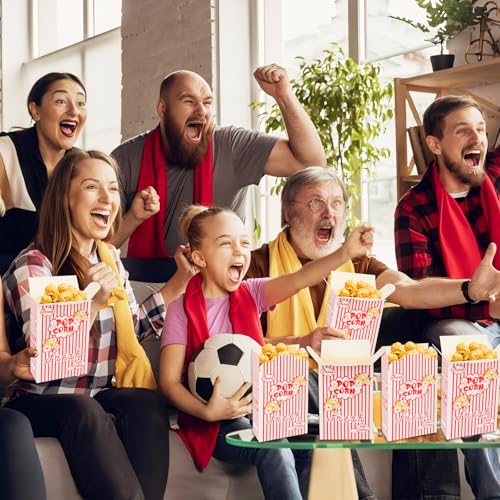 Image of 200 Pack Popcorn Boxes for Party, 1.25 oz Popcorn Containers for Party, Popcorn Boxes Bulk, Red and White Striped Close-Top Cardboard Pop Corners Bags Individual Servings for Movie Night Supplies