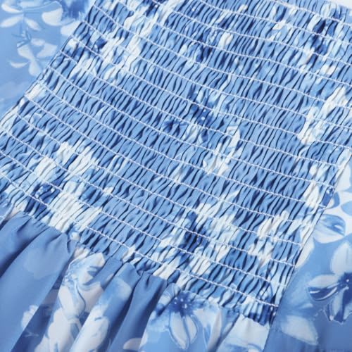 Image of Belle Poque Sun Dresses for Women Spring Summer Floral Midi Flowy Spaghetti Ruffle Wedding Guest Tea Party Dress