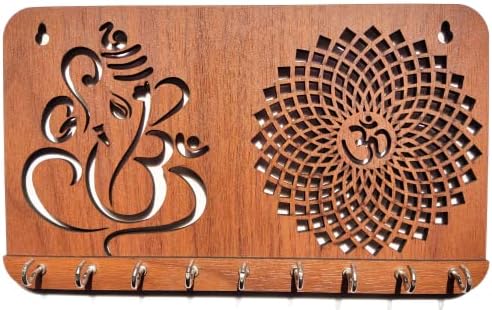 Ganesha Om Chakra Key Holder for Home Decor Items | Stylish Key Hanger Wall Mounted | Handicraft Key Chain Stand | Wooden Keychain Hangers for Office Decoration | Wood Keys Organizer