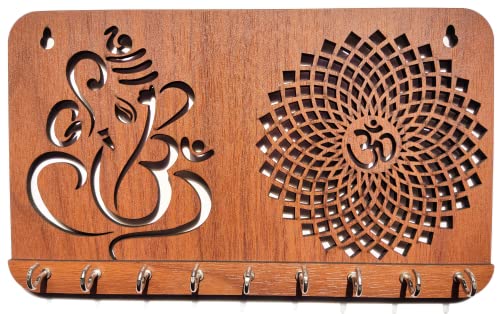 Ganesha Om Chakra Key Holder for Home Decor Items | Stylish Key Hanger Wall Mounted | Handicraft Key Chain Stand | Wooden Keychain Hangers for Office Decoration | Wood Keys Organizer