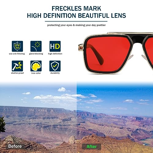 Image of Freckles Mark Trendy Retro Sunglasses for Men Women Stark Vintage Shades 70s Italian Fashion Square Metal Glasses