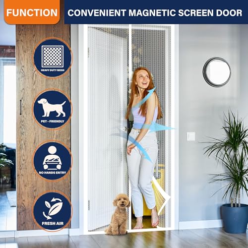 Image of Magnetic Screen Door, Door Screen Magnetic Closure-Keeps Bugs Out Let Breeze in, Heavy Duty Mesh - Pet and Kid Friendly, Works with Front Doors, Sliding Doors Fit Door Size 36 x 78 in