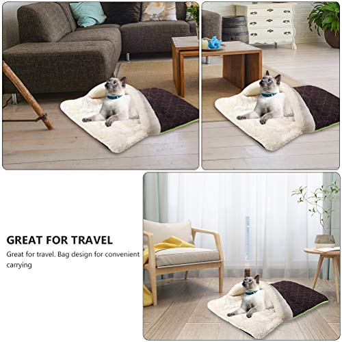 Saco de dormir com chinelos quentes e grossos para gatos de estimação (marrom escuro)
