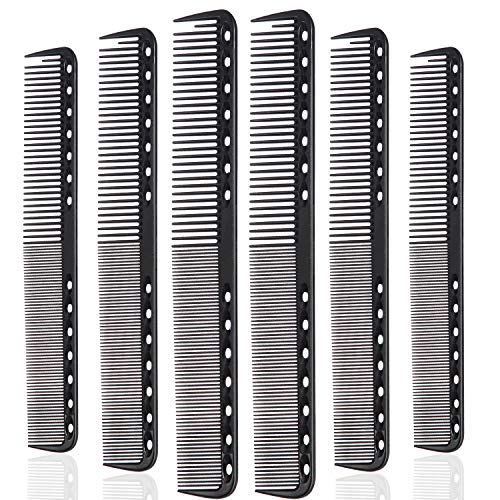 6 Pieces Carbon Fine Cutting Comb Carbon Fiber Salon Hairdressing Comb Hairdressing Comb Heat Resistant Barber Comb (6 Pieces, Black)