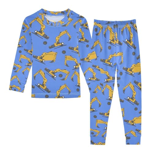 ALAZA Excavator Blue Pajamas Long Sleeve Sleepwear 2-Piece Pajama Set