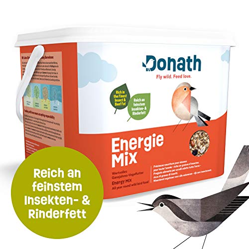 Donath Energie Mix - reich an hochwertigem Insektenfett - die ausgewogene Mischung - wertvolles Ganzjahres Wildvogelfutter - aus unserer Manufaktur in Süddeutschland - 5 Kg Eimer