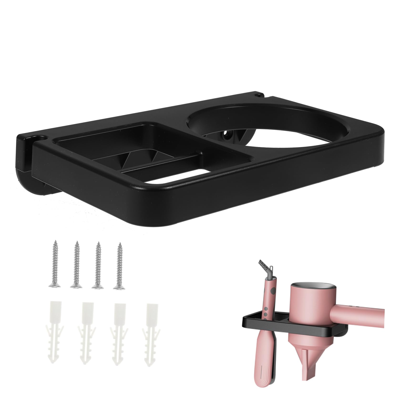 BDAYEK Hair dryer holder Wall Mounted Hair Dryer Holder Space-saving Bathroom Hairdryer Storage Rack Stand for Easy Organization and Convenient Use(Black)