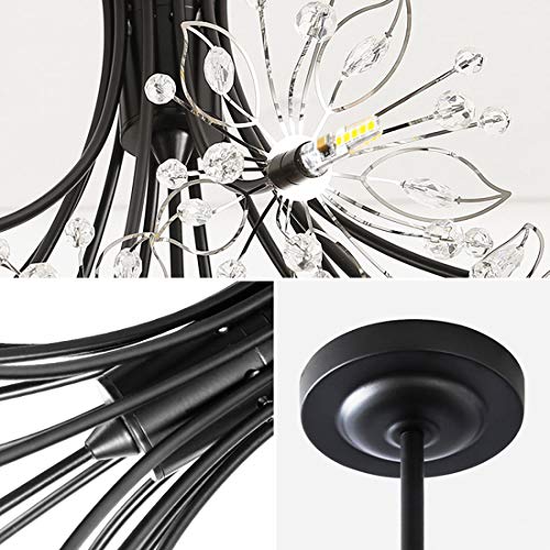 Lampadario a Sospensione a Forma di Fuoco d'artificio, lampadario Nero a Forma di Dente di Leone in Cristallo, Elegante lampadario a Sospensione a Forma di Fiore per Camera da Letto, soggior