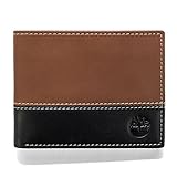 Timberland Men's Leather Passcase Trifold Wallet Hybrid, Black/Brown, One Size
