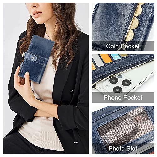 CONTACTS Kiss Lock Wallet for Women Leather Clutch Wallet Vintage Coin Purse RFID Wallet Bifold Blue Card Phone Holder2