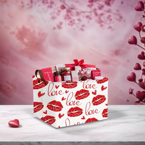 Image of Cute Heart Valentine's Day Basket Gifts Empty Storage Basket for Kid and Baby Room Decor (Love Red Lips)