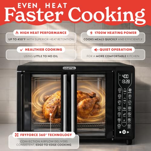 Gourmia French Door Air Fryer Toaster Oven – 6-Slice Capacity, FryForce 360°, Digital Display with 17 Cooking Presets, Black - Image 4