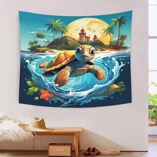 Tapisserie murale tortue 3D pour déco salon et chambre