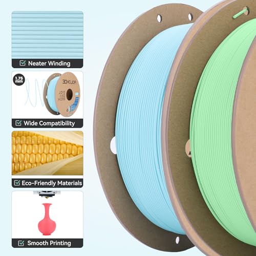 Image of 3DHoJor Matte PLA Filament 1.75mm, Upgrade Matte 3D Printer PLA Filament, 1KG*2 Bundle Cardboard Spool 3D Printing Filament for 3D Printers(Matte Green+Blue 2Pack)