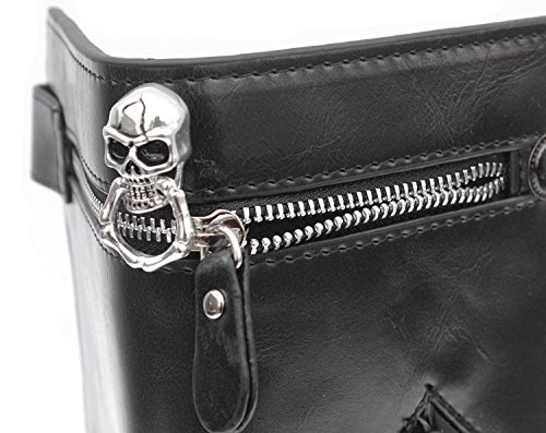 vogueteen Mens Gothic Skull Cross Leather Biker Punk Wallet with a Metal Long Chain Black3