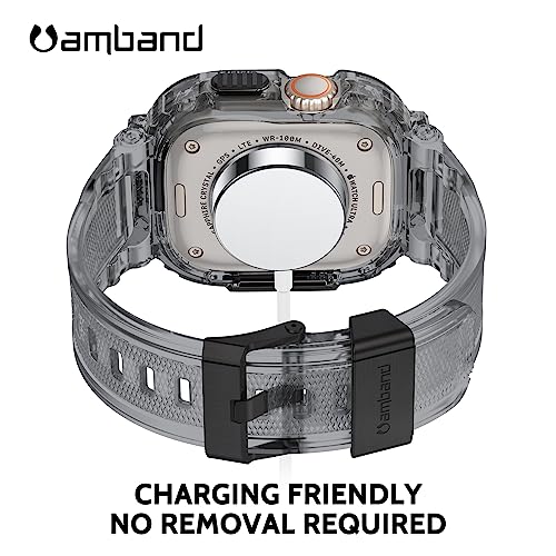 Image of amBand Bands Case Screen Protector Compatible with Apple Watch Ultra 3 /2 /1 49mm, M1 Sport Series Rugged Cover Strap and 9H Tempered Glass Film, Protective Bumper for iWatch 49 mm Men Crystal Black