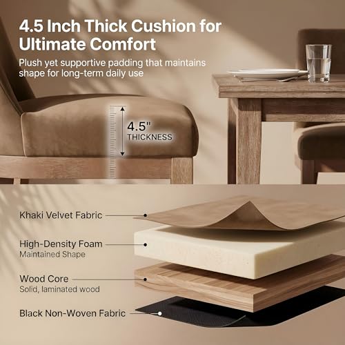 Image of HNY Modern Dining Chairs Set of 4 with Comfortable Back Support, Farmhouse Soft Velvet Upholstered Kitchen Dining Room Chairs with Solid Wood Legs, Armless Accent Side Chairs for Living Room, Khaki