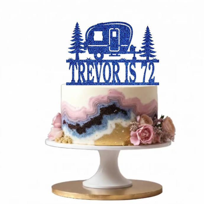 Welshcrafter Design - Personalised Glitter Caravan Cake Topper. Camping Theme Decoration. Travel Birthday Pick. Holiday Party Centrepiece Accent. Over 30 Glittery Colours Available