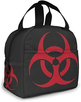 Red Symbol Biohazard Radioactive Insulated Lunch Box Portable Thermal Cooler Tote Bag with Front Pocket Reusable Leakproof Lunch Bags for Women Men Girls Adult Work Hiking