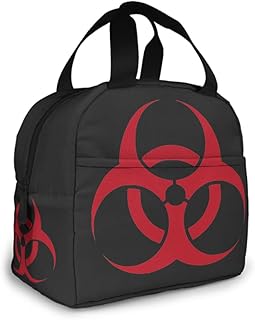 Red Symbol Biohazard Radioactive Insulated Lunch Box Portable Thermal Cooler Tote Bag with Front Pocket Reusable Leakproof Lunch Bags for Women Men Girls Adult Work Hiking
