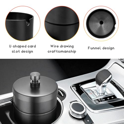 Image of DXNQ Car Ashtray with Lid, Windproof Smokeless Stainless Steel Ash Tray Butt Bucket, Detachable Self Extinguished Ashtray for Car Cup Holder Home Office Travel, Car Accessories (Black)