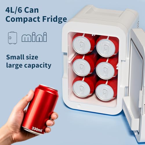Image of Mini Fridge for Bedroom - Portable 4 Liter /6 Can Cooler & Warmer for Skincare, Cosmetics, Makeup, Medicine & Food - Small Refrigerator with AC /DC Power for Home, Car, Dorm & Office