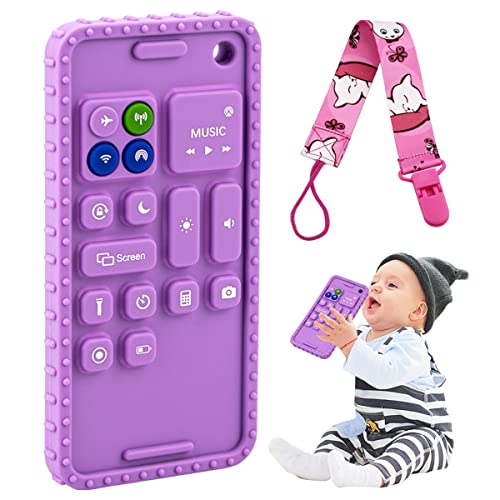 Purple Silicone Baby Cell Phone Teether - Soft Teething Toys for Infants 0-12 Months