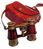 SIFAAT WORLD Compact 3-Inch Antique Brass Binoculars – Vintage Nautical Decorative Binocular with Red Leather, Gift & Home Décor Accent (No Zoom, No Magnification)