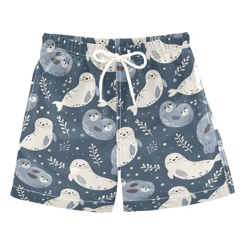 ALAZA Cute Blue Sea Lion Boys Quick Dry Beach Board Shorts Kids Swim Trunks Bathing Suit Swimsuit 3T