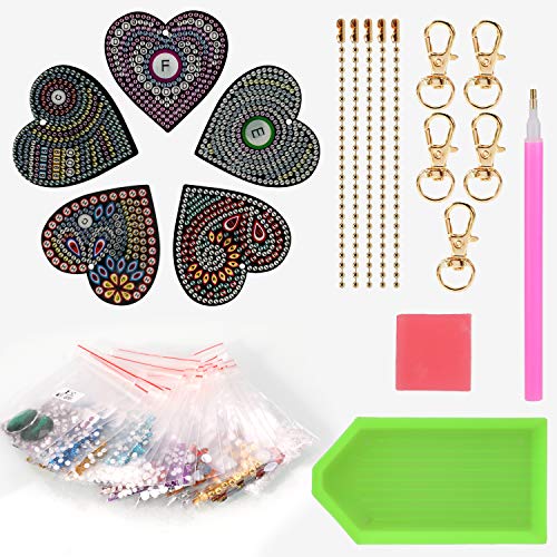 5Pcs DIY Diamond Painting Keychain,MWOOT 5D Full Drill Diamond Rhinestone Love Heart Shape Key Chains Mosaic Making Crafts for Women Girls Bag Purse Handbag Charms Pendant - Thumbnail 3