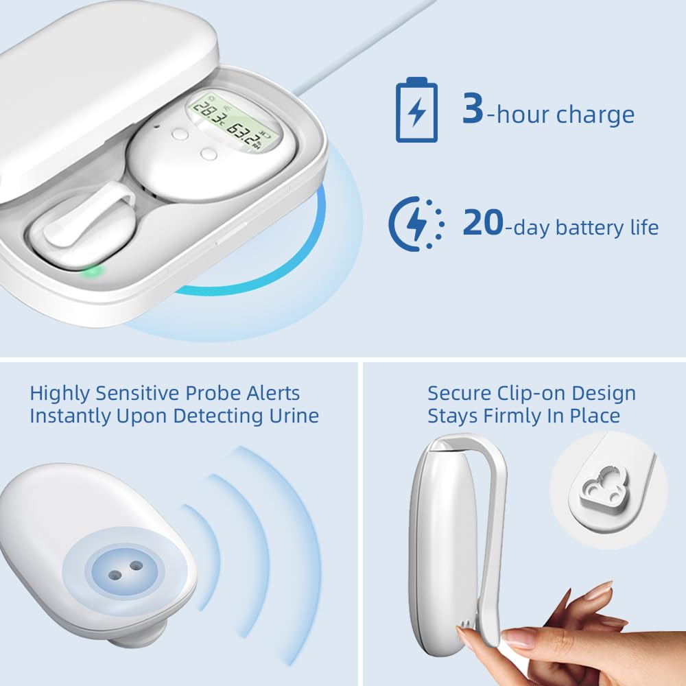 Inalámbrica Pipi Stop Niños Alarma, Inalámbrica Alarma Enuresis para Niños y Personas Mayores, Inalámbrica Enuresis Alarma, Inalámbrica Pipistop Alarma para Detectar Incontinencia Urinaria