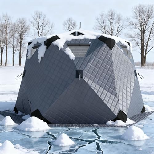 420D Insulated Hexagon Ice Fishing Shelter with Stove Jack & Floor, 7 Ice Anchors, Durable Ice Shanty for Ultimate Winter Protection, Perfect for Ice Fishing Adventures