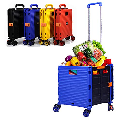Faltbarer Mehrzweckwagen, zusammenklappbar, tragbar, Rollkiste, Bollerwagen, Einkaufstrolley, Radbox mit Deckel, verschleißfest, geräuschlos, Lagerung, Bürogebrauch (blau) Cover