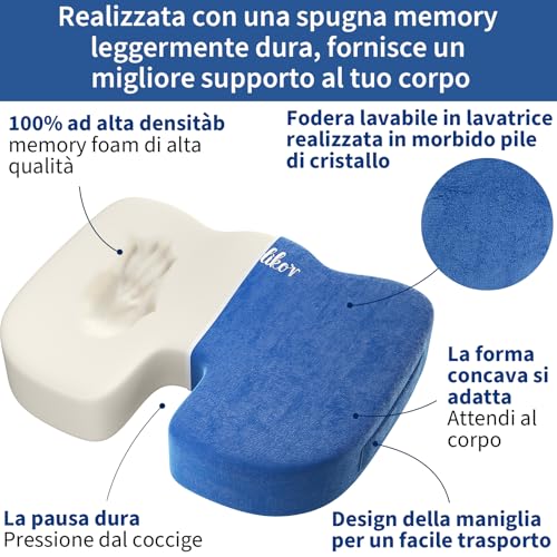 Radikor-Cuscino-coccige-ortopedico-Cuscino-sedia-ufficio-Cuscino-sciatica-ergonomico-realizzato-in-memory-foam